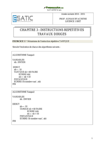 TD corrigé Instructions répétitives - ESATIC