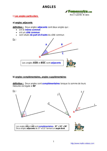 Angles - Cours de maths niveau 5eme