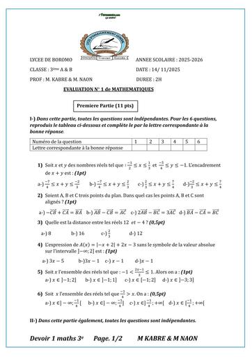DEVOIR DE MATHS 3ième LYCEE DE BOROMO 2026 BY TEHUA