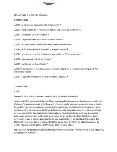 DOC DE Philosophie Tle Sujets BY TEHUA