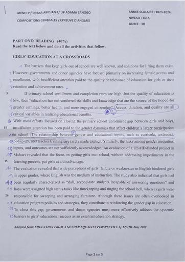 Compo fin de trimestre Tle A anglais 2024 by Tehua