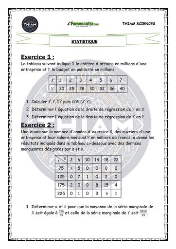 FICHE DE TD Statistique S ( THIAM SCIENCES ) by Tehua