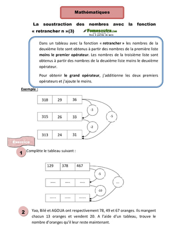 La soustraction des nombres avec la fonction «retrancher n»(3) - Cours CE1