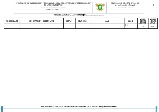 PROGRESSION TECHNOLOGIE 1ere