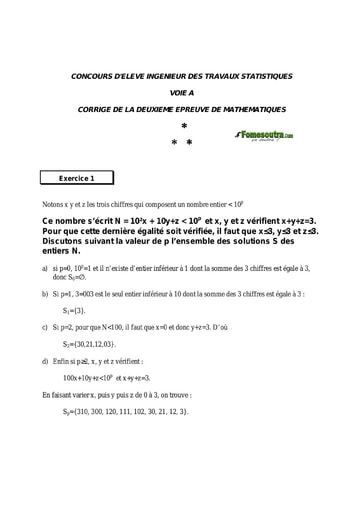 Corrigé 2ème épreuve de maths ITS A 1999 (ENSEA - ENSAE - ISSEA)