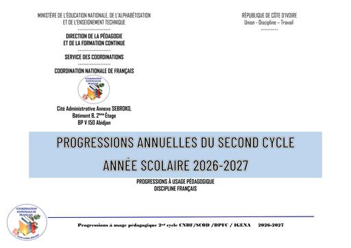Français 2nd Cycle 2627 PROGRESSIONS A USAGE PEDAGOGIQUE DPFC 2026 2027 by TEHUA