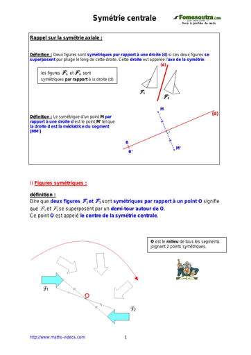 Symétrie centrale - Cours de Maths niveau 5eme