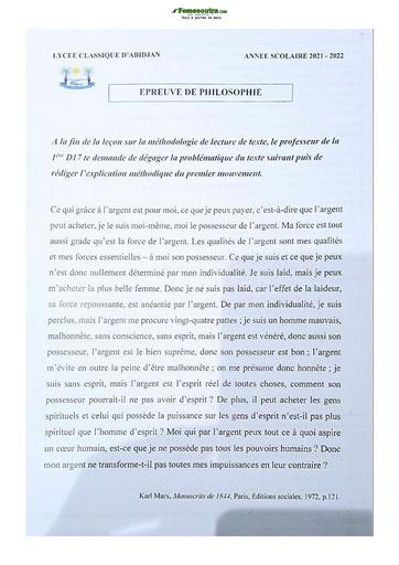 Sujets de Philosophie niveau Première D Lycée Classique 2021-2022