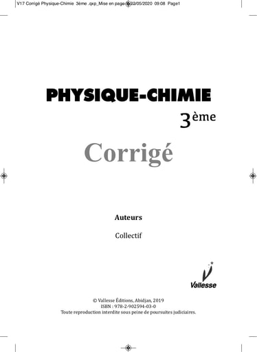 VALLESSE corrigé Physique-Chimie 3ème