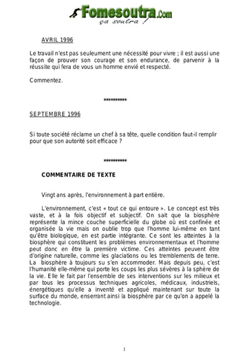 Sujet de Français ASECNA 1996 à 1998