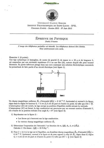 Epreuve de Physique concours IPSL session 2015 by TEHUA