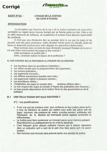 Sujet Corrigé de Dissertation: L'image de la justice en Cote d'Ivoire