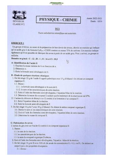 Sujets de Physique-Chimie Terminale C Lycée Classique  2023