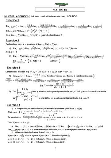 COURS DE VACANCES MATHS Tle CORRIGE SUJET 3 (Limites et continuité d’une fonction) BY TEHUA