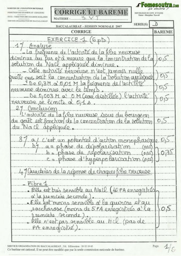 Corrigé de SVT BAC D 2007