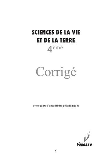 CORRIGE CAHIER vallesse SVT 4e