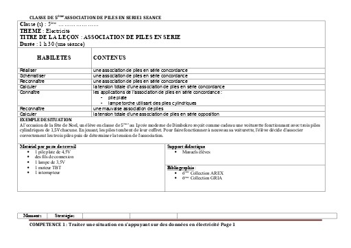 FICHE DE COURS PC 5ième ASSOCIATION DE PILES EN SERIE by TEHUA