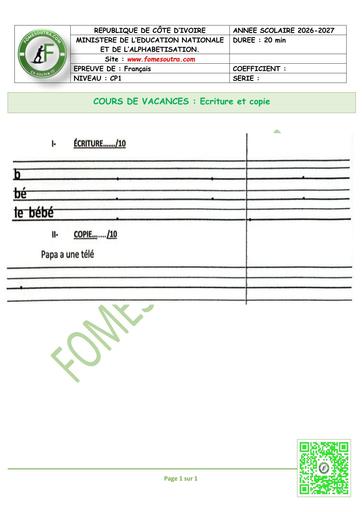 FICHE 2 CP1 ECRITURE ET COPIE by TEHUA