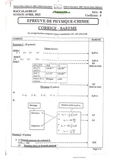 CORRIGE BAC BLANC REGIONAL D PC BOUNA MARS 2023