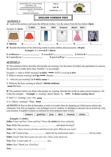 Devoir Anglais niveau 6ième trimestre 3 Leçon 3 by TEHUA