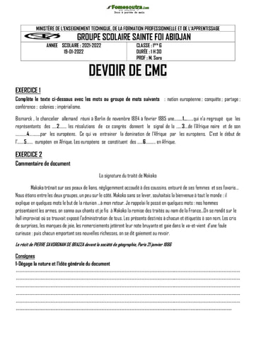 Devoir de CMC Première G1 2020 2021 2021-2022 Collège Sainte Foi