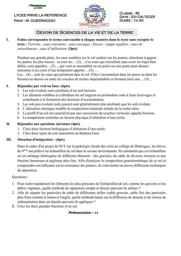 DEVOIR DE SVT 4ième TRIMESTRE 1 CPR BY TEHUA