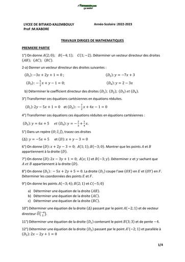 Travaux dirigés 3ème Equations de droites et autres by TEHUA