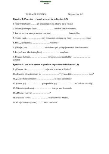 DEVOIR D'ESPAGNOL Niveau 1ière AC by TEHUA