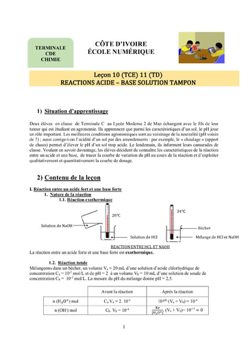 Sujets Terminale CDE REACTIONS ACIDO BASIQUES SOLUTIONS TAMPONS