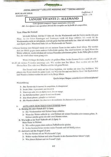 EXAMEN BLANC INTERNE ABOISSO NOE BEPC LV2 ALLEMAND 3ième BY TEHUA
