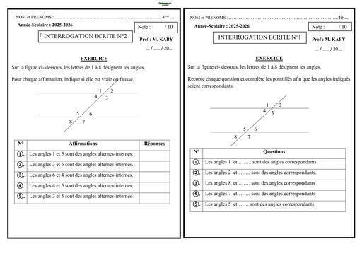 INTERROGATION ECRITE MATHS NIVEAU 4ème (angles) by TEHUA