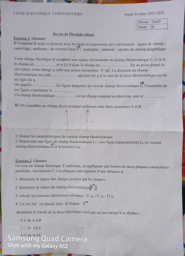 Devoirs de PC, niveau 1ère C et D , lycée scientifique yamoussoukro