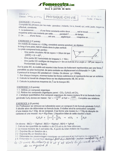 Sujets de Mathématique Première D 2018