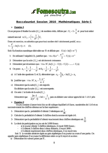 Sujet de Maths BAC C 2010