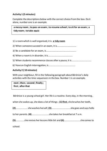 WORKSHEET FOR UNIT3 LESSON 3 SESSION 2 5ème By Tehua