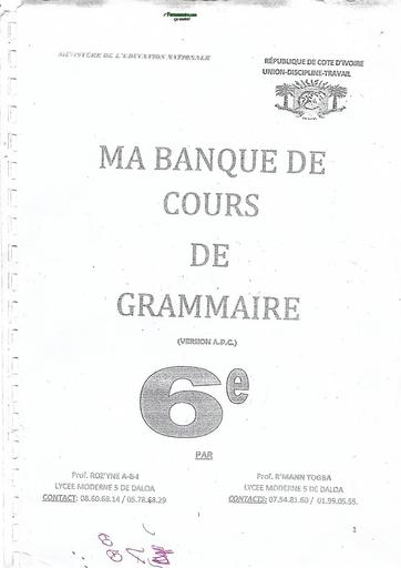 BANQUE DE COURS GRAMMAIRE 6e APC by TEHUA