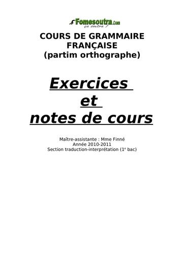Cours de Grammaire Francaise Exercices
