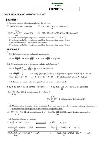 COURS DE VACANCES CHIMIE Tle CORRIGE SUJET 3 (ALCOOLS) BY TEHUA