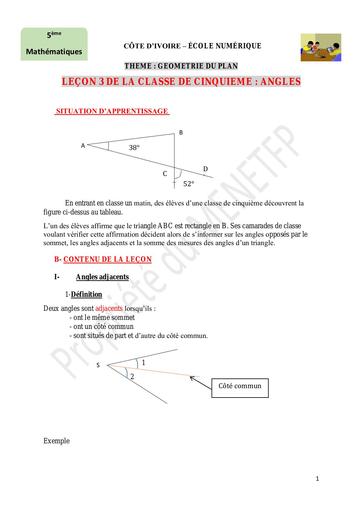 MATH 5eme léçon 3 ANGLES