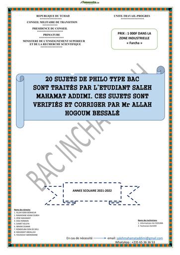 SUJETS TRAITES DE PHILO SALEH Tle A by TEHUA