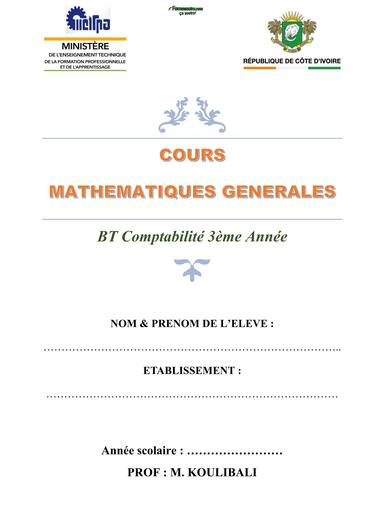 COURS 3BT MATHS GÉNÉRALES by Tehua