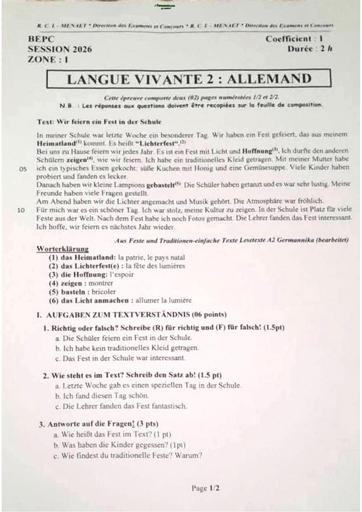 Bepc 2026 Allemand zone 1 sujet by Tehua