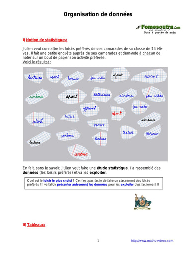 Organisation de données - Cours de maths 6eme