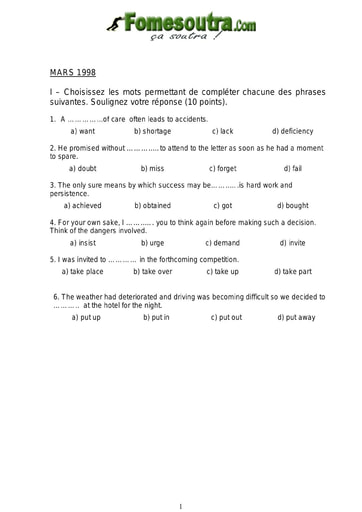 Sujet d'Anglais ASECNA 1998