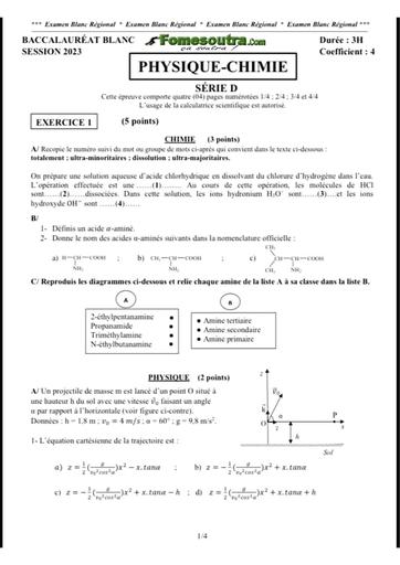 Bac blanc 2023 Pc série D sujet+ barème by Tehua