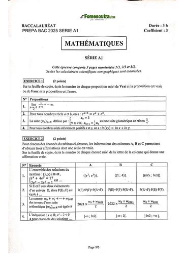 PREPA BAC 2025 MATHS SERIE A1 SUJET 13 BY TEHUA