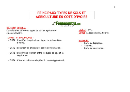 Principaux types de sols et agriculture en Côte d'Ivoire - SVT 2ndC