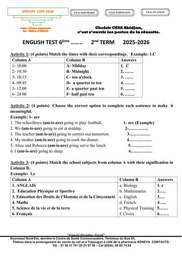 DEVOIR D'ANGLAIS 6ème December by TEHUA