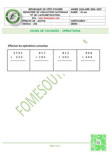 FICHE 1  MATHS CE2 OPERATIONS by TEHUA