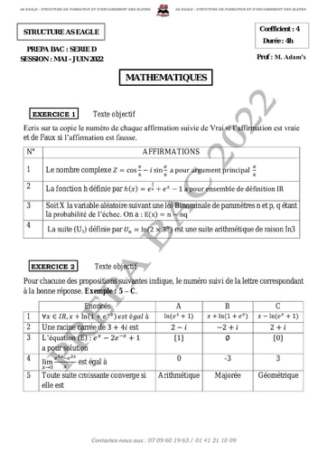 MATHS 1 PREPA AS EAGLE serie D